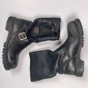 RED WING 968 Black Leather Engineer Moto Boot with Vibram Sole